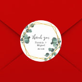 Elegant luchtig groen eucalyptus bruiloft dank u ronde sticker