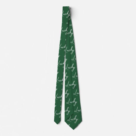 Elegant Lucky Script St Patricks Day Green Pattern Stropdas (Achterkant)