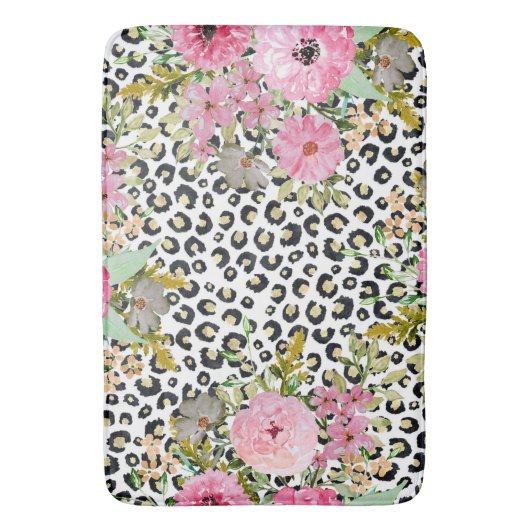 Elegant luipaard Afdrukken en Floral Design Badmat (Voorkant Verticaal)