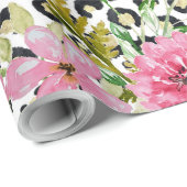 Elegant luipaard Afdrukken en Floral Design Cadeaupapier (Rol Hoek)