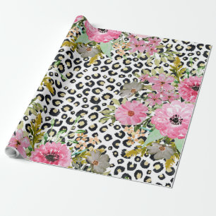 Elegant luipaard Afdrukken en Floral Design Cadeaupapier