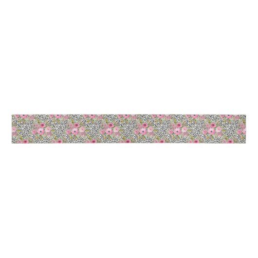 Elegant luipaard Afdrukken en Floral Design Grosgrain Lint (Voorkant)