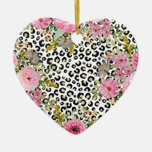 Elegant luipaard Afdrukken en Floral Design Keramisch Ornament (Voorkant)