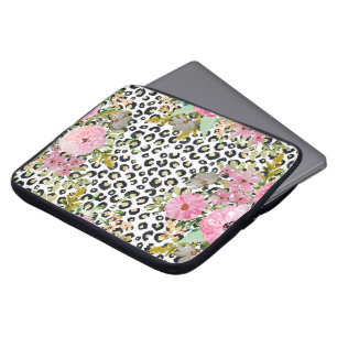 Elegant luipaard Afdrukken en Floral Design Laptop Sleeve