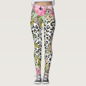 Elegant luipaard Afdrukken en Floral Design Leggings (Voorkant)