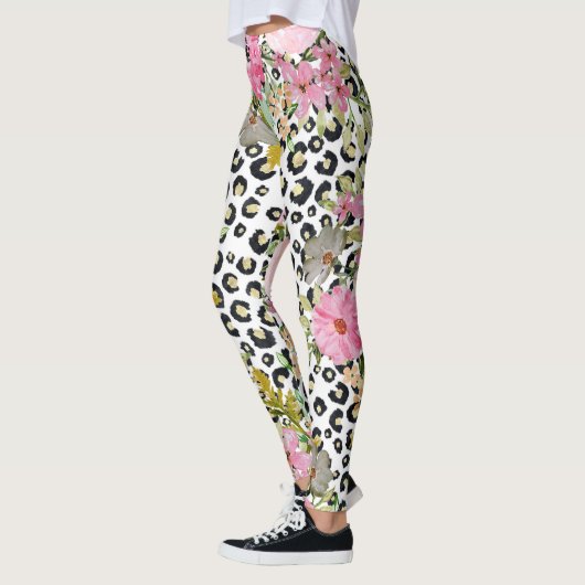 Elegant luipaard Afdrukken en Floral Design Leggings (Links)