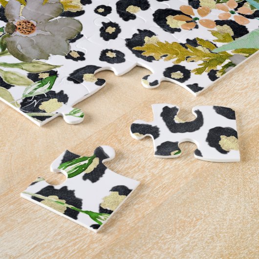 Elegant luipaard Afdrukken en Floral Design Legpuzzel (Zijkant)