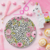 Elegant luipaard Afdrukken en Floral Design Papieren Bordje (Feest)