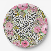 Elegant luipaard Afdrukken en Floral Design Papieren Bordje (Voorkant)