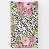 Elegant luipaard Afdrukken en Floral Design Spandoek (Verticaal)