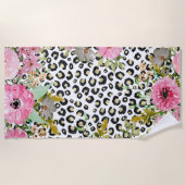Elegant luipaard Afdrukken en Floral Design Strandlaken (Voorkant)