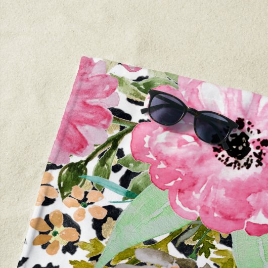 Elegant luipaard Afdrukken en Floral Design Strandlaken (In situ)