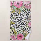Elegant luipaard Afdrukken en Floral Design Strandlaken (Voorkant)