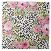 Elegant luipaard Afdrukken en Floral Design Tegeltje (Voorkant)