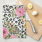 Elegant luipaard Afdrukken en Floral Design Theedoek (Quarter Fold)