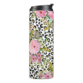 Elegant luipaard Afdrukken en Floral Design Thermosbeker (Gedraaid links)