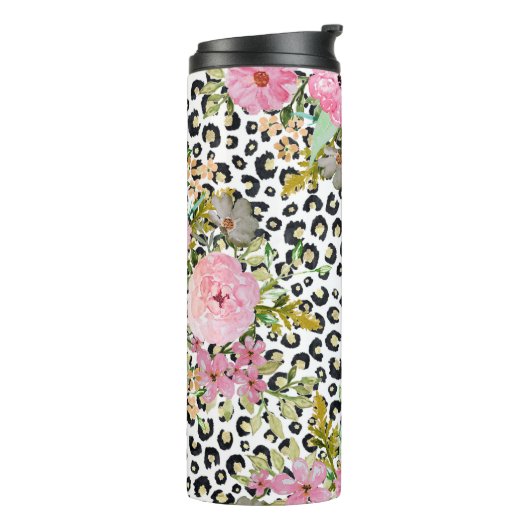 Elegant luipaard Afdrukken en Floral Design Thermosbeker (Gedraaid links)