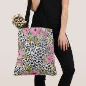 Elegant luipaard Afdrukken en Floral Design Tote Bag (Dichtbij)