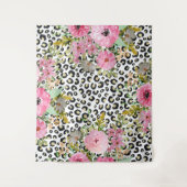 Elegant luipaard Afdrukken en Floral Design Wandkleed (Voorkant)