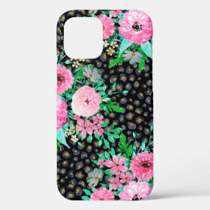 Elegant luipaard afdrukken en roze Floral Black de Case-Mate iPhone Case