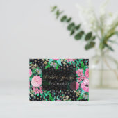 Elegant luipaard afdrukken en roze Floral Black de Visitekaartje (Staand voorkant)