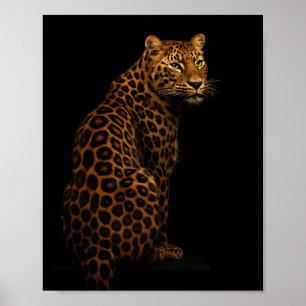 Elegant Luipaard Portret op Zwarte Achtergrond Poster