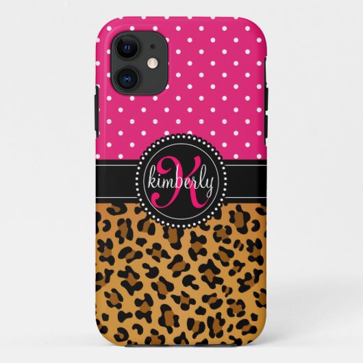 Elegant luipaard roze Stippen Girly Chic Custom Case-Mate iPhone Case (Achterkant)
