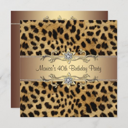 Elegant luipaard verjaardagsfeestje kaart (Voorkant / Achterkant)