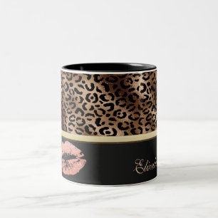Elegant Luipaardpatroon Glitter Lippen Tweekleurige Koffiemok