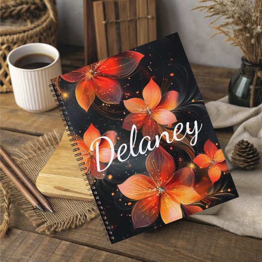 Elegant Luminous Fire Orange Floral Planner