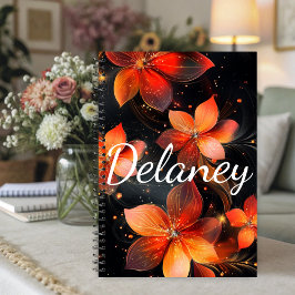 Elegant Luminous Fire Orange Floral Planner