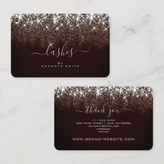 Elegant Luminous Roos Gold Glitter Lashes Artist Visitekaartje (Voorkant / Achterkant)