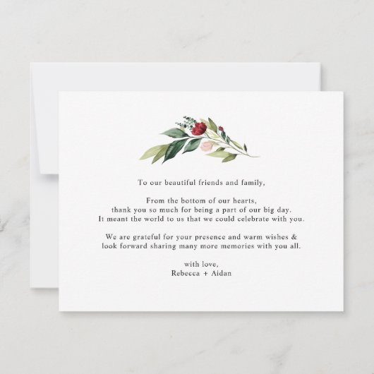 Elegant Lush Burgundy Blush Floral Wedding Bedankkaart (Achterkant)