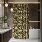 Elegant lush greenery and gold flowers curtain douchegordijn