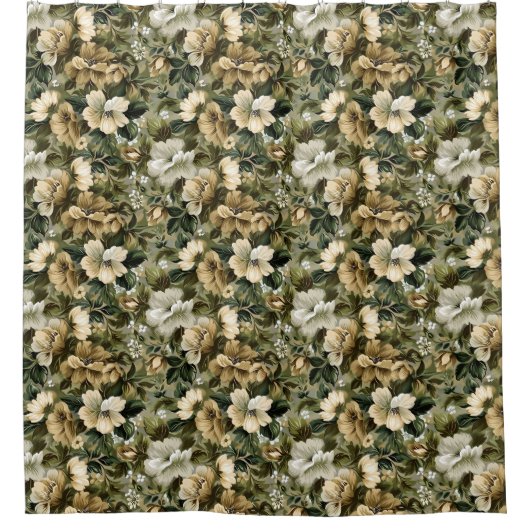 Elegant lush greenery and gold flowers curtain douchegordijn (Voorkant)
