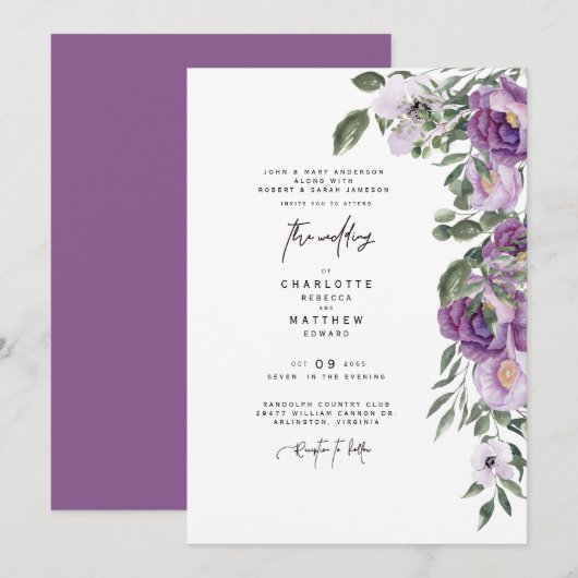 Elegant Lush Lavender Floral Beide ouders bruiloft Kaart (Voorkant / Achterkant)