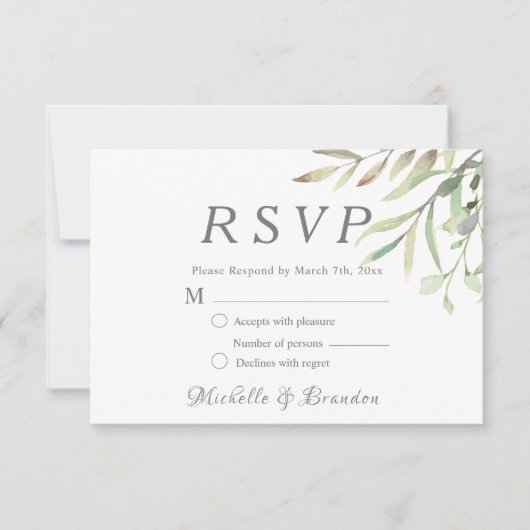 elegant lush water-colored wedding RSVP kaartje (Voorkant)
