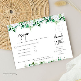 Elegant Lush White Floral and Greenery RSVP Kaartje