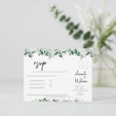 Elegant Lush White Floral and Greenery RSVP Kaartje (Staand voorkant)