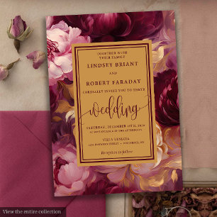 Elegant Lux Bourgondië Gouden Rozen Huwelijksuitno Kaart