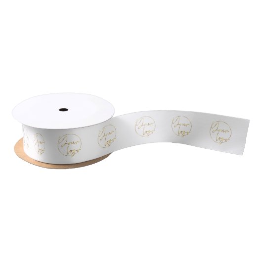 Elegant Lux Gold Logo branded Business White Satijnen Lint (Spoel)
