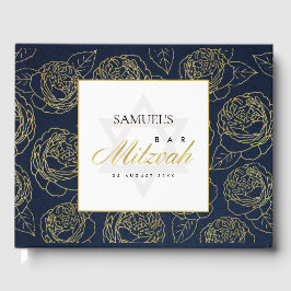 ELEGANT LUX NAVY GOLD ROOS FLORAL BAR BAT MITZVAH GASTENBOEK