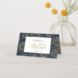 ELEGANT LUX NAVY GOLD ROOS FLORAL BAR BAT MITZVAH PLAATSKAARTJE