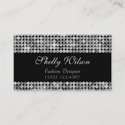 Elegant Lux Silver Sequin Mode Designer Visitekaartje (Voorkant)