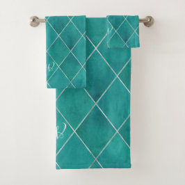 Elegant Luxe Aqua Groen Zilveren Argyle Patroon Bad Handdoek