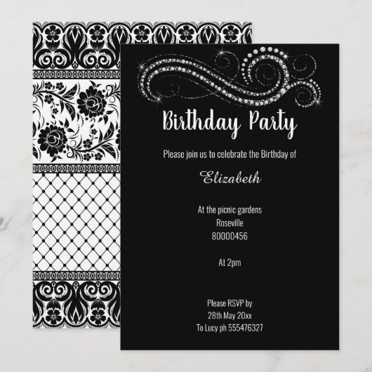 ELEGANT LUXE BLACK LACE DIAMOND KAART (Voorkant / Achterkant)