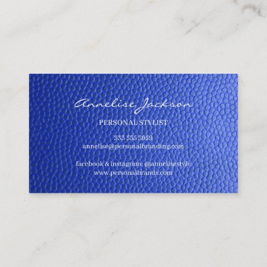 Elegant luxe blauw lederkoper goudmonogram visitekaartje (Achterkant)