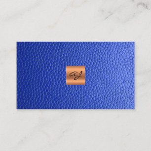 Elegant luxe blauw lederkoper goudmonogram visitekaartje