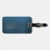Elegant luxe blauw leer look goud monogrammed bagagelabel (Achterkant horizontaal)