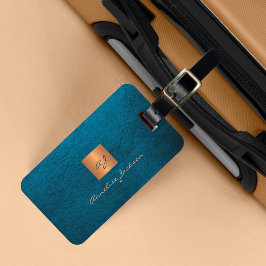 Elegant luxe blauw leer look goud monogrammed bagagelabel